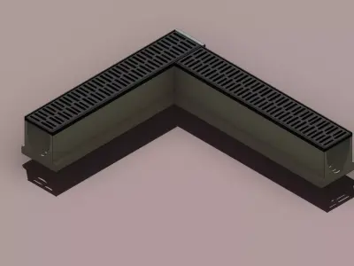 Concrete Trench Drain Corner V150 90 Degree with End Cap Slotted 3D model