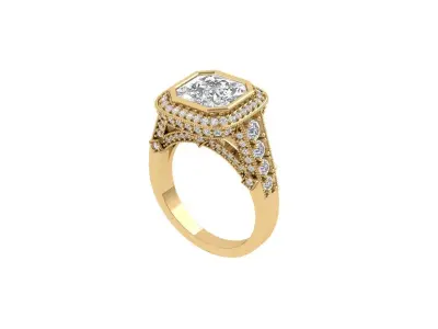 Asscher Art Deco Ring 3D print model 2
