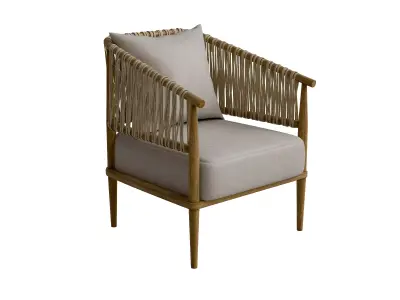 Accent Chair With Weave Rope Design And Seat Cushion Low-poly 3D model