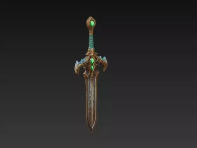 Mystic Sword with Emerald Gemstones - High Detail 3D Model Low-poly 3D model