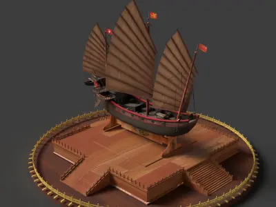 Chinese junk ship   Low-poly 3D model
