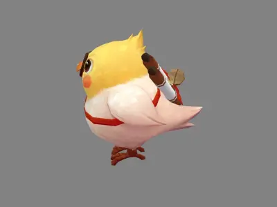 Cartoon bird with glasses Low-poly 3D model