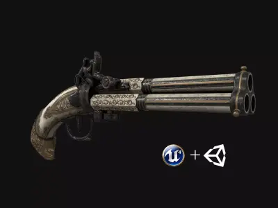 Old Gun Unreal and Unity Game Ready Model Low-poly 3D model