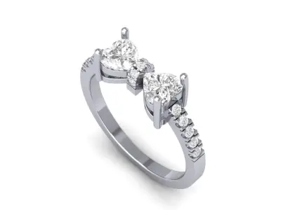 2 Stone Heart Ring  3D print model