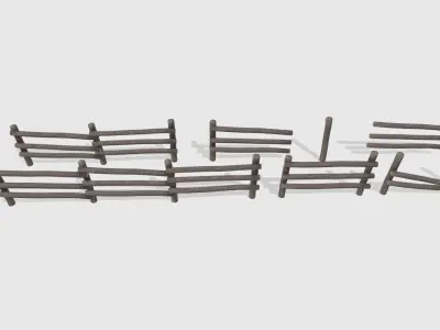 Log Fence assets Low-poly 3D model