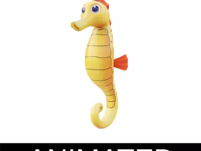 Yellow Seahorse Cartoon  Animated  Low-poly 3D model