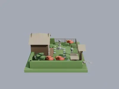 Japanese Roji Garden with Tea House Low Poly 3D Model Low-poly 3D model