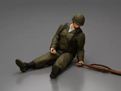 Soldier who fell after a strong battle waiting for help weapons 3D print model