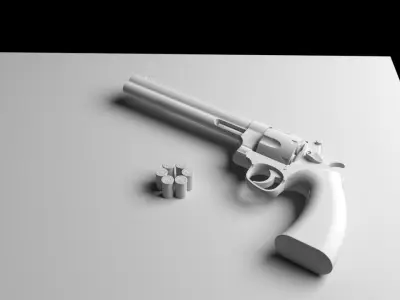 Pistol revolver on wooden table 3D model