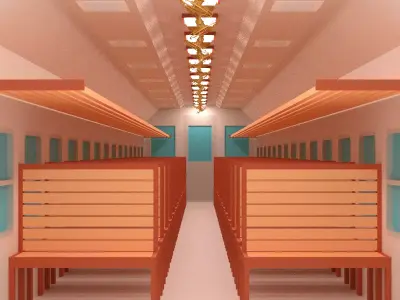 Cartoon Old Train Interior 3D model