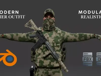 Modern Soldier Outfit Modular 3D Character Kit Low-poly 3D model