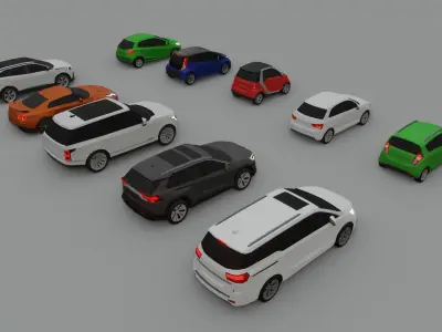 collection of 10 low poly cars - no brands 3D model