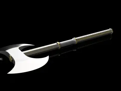 Ancient Dwarf Axe with embossed Runes in Steel and Gold Low-poly 3D model