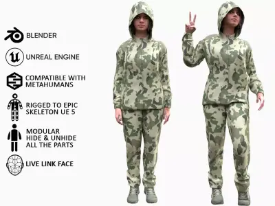 Woman - Military Uniform 3 - Modular - Rigged Low-poly 3D model