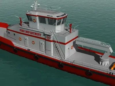 Fireboat tug boat in water 3D model