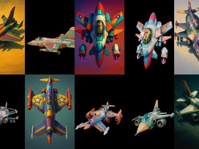 AirCraft bundle 10 pack 100 glb Low-poly 3D model