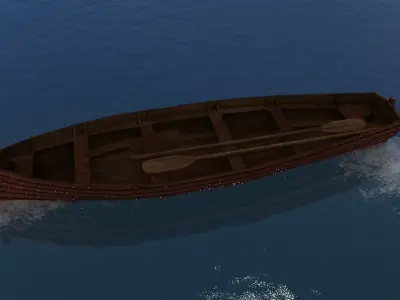 Rowboat wooden boat Low-poly 3D model