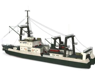Trawler S fishing boat Low-poly 3D model