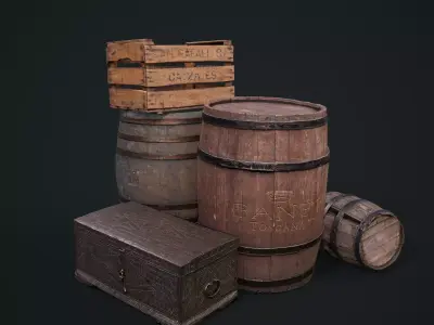 Barrels Chest Crate Low-poly 3D model
