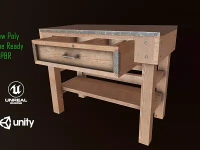Wooden Workbench Low-poly 3D model purchase