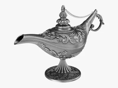 Aladdin magic lamp silver decorated  3D model