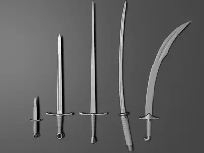 5 Sword Package Low-poly 3D model