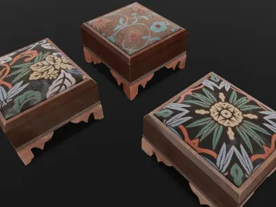 Wooden 3 IN 1 Cushion Low-poly 3D model