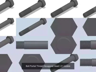 Bolt Partial Thread Hexagonal Head 3D Model Pack