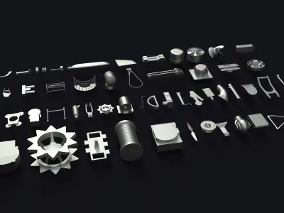 Kitbash metal tools arranged Low-poly 3D model