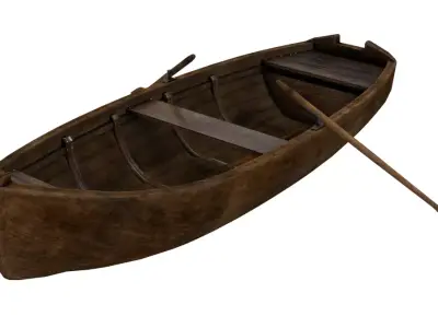 Old wooden rowing boat Low-poly 3D model