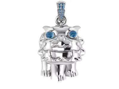 14K Gold Foo DogPendant with Sapphire Eyes 3D print model