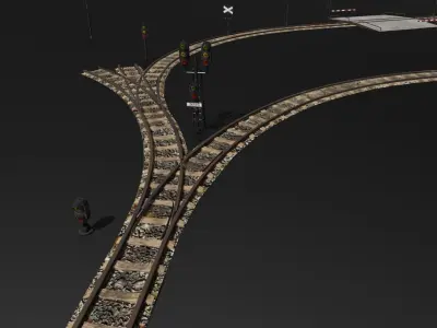 Tileable Railway Tracks and Props Pack Low-poly 3D model