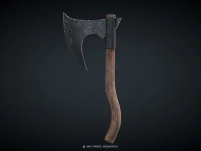 Battle Axe Medieval Vikings Low Poly PBR Free low-poly 3D model