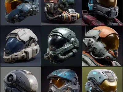scifi helmets set 1 3D model