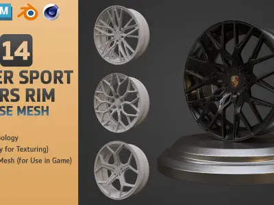 14 Super Sport Cars Rim Base Mesh  Game Ready Low-poly 3D model