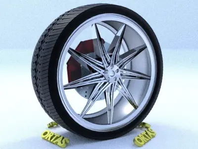 ORTAS CAR RIM 43 GAME READY RIM TIRE AND DISC 3D model