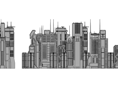Sci-Fi building dressing kitbash PACK -  4 Low-poly 3D model