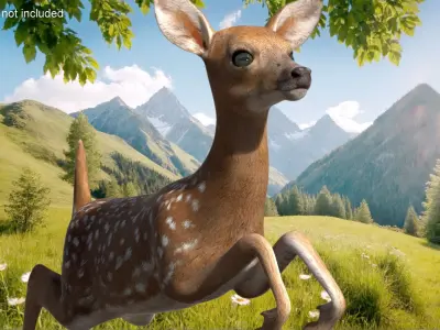  Leaping White-Tailed Fawn Deer 