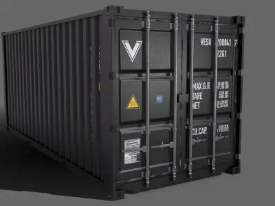 PBR 20 ft Shipping Cargo Container Version 2 - Black Low-poly 3D model