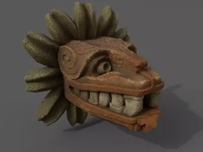 Quetzalcoatl wooden mask Low-poly 3D model