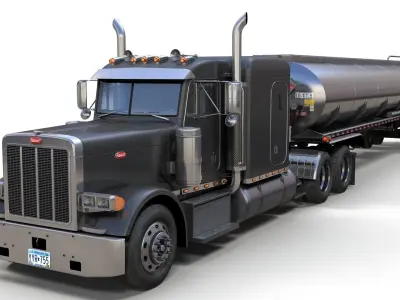 Peterbilt 379 custom fuel trailer Low-poly 3D model