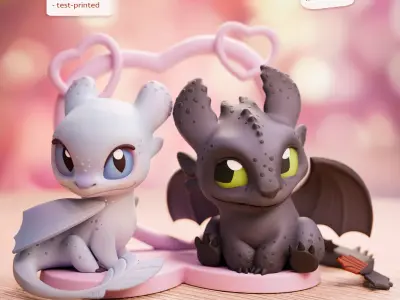 Toothless and Light fury 3D print model