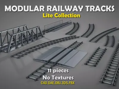 Modular Railway Track Lite Collection Low-poly 3D model