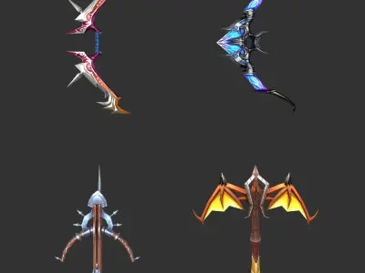 40 Fantasy Bow Collection Low-poly 3D model