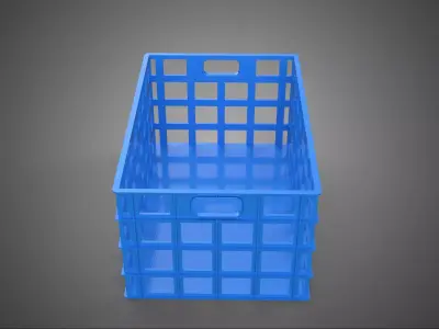 STANDARD RECTANGULAR BLUE PLASTIC BASKET CRATE BOX HANDHOLD TRAY 3D model