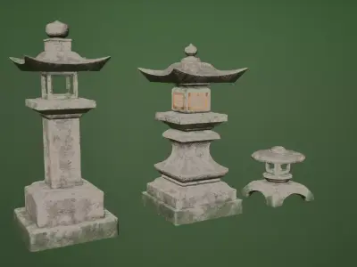 Japanese Stone lanterns Low-poly 3D model