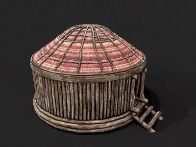 Traditional Yurt Nomads Tent with Interior 6 Low-poly 3D model