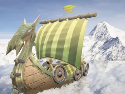 Viking Ship Fortified Low-poly 3D model
