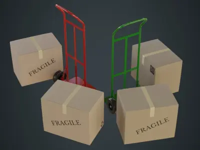 Hand Truck And Boxes 3A Low-poly 3D model