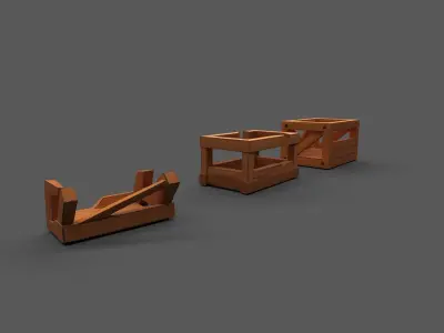 Modular Low Poly Wooden Crate Set Low-poly 3D model